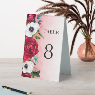 Aquarell Rot Weiße Blumen Tisch Tent Schild
