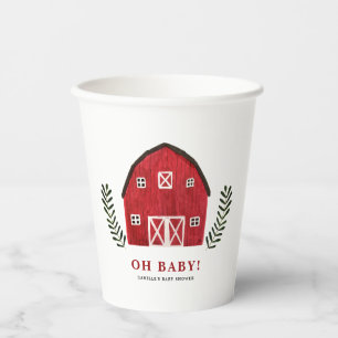 Aquarell-Rotbauernhaus-Baby-Shower Pappbecher