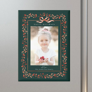 Aquarell-Rotbeerrahmen-Foto-Grün-Weihnachten Magnet