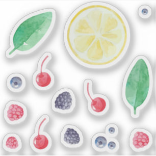 Aquarell rote Beeren Früchte Set Aufkleber
