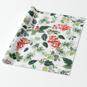 Aquarell Rote Berries Grüne Weinkultur Weihnachts Geschenkpapier