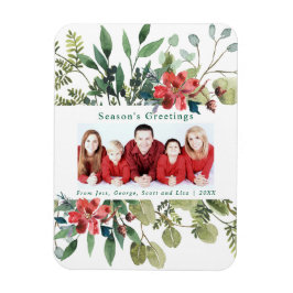 Aquarell Rote Blume Winter Grüne Foto Magnet