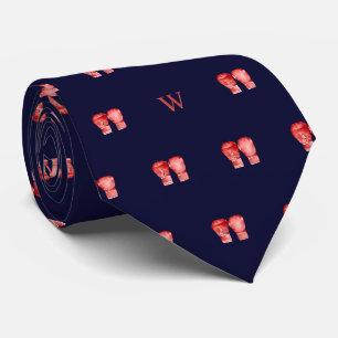 Aquarell-Rote Boxhandschuhe Monogramm Initial Blau Krawatte