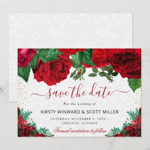 Aquarell-Rote-Glamour-Rosen-Hochzeit Save The Date
