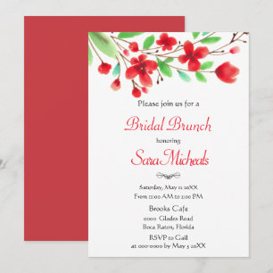 Aquarell-Rote-Kirschblüten-Braut-Brunch  Einladung