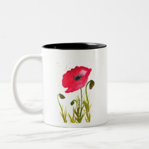 Aquarell rote Mohnblumen Blumen schick rustikal Zweifarbige Tasse