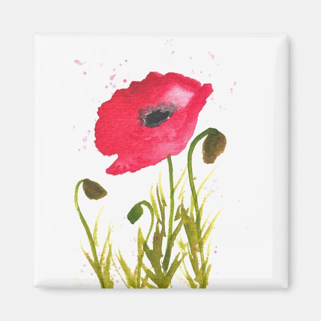 Aquarell rote Mohnblumen chic rustikal Magnet (Vorne)