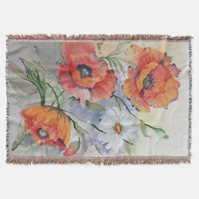 Aquarell rote Mohnblumen Decke (Vorderseite)