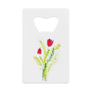 Aquarell Rote Mohnblumen Grünpflanzen Wildblumen R Geldbeutel Flaschenöffner