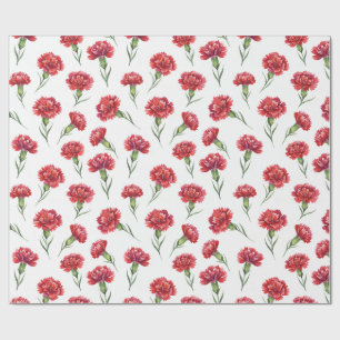 Aquarell-Rote Nelkenblumen auf Weiß Geschenkpapier