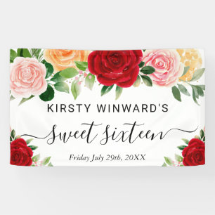 Aquarell rote orange Rosen Sweet 16 Willkommen Banner