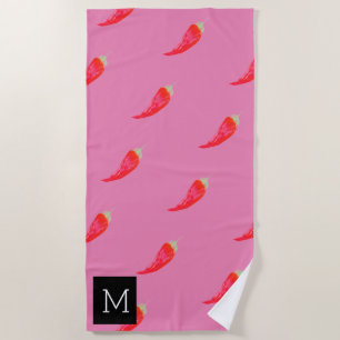 Aquarell Rote Paprika Initial Pink Strandtuch