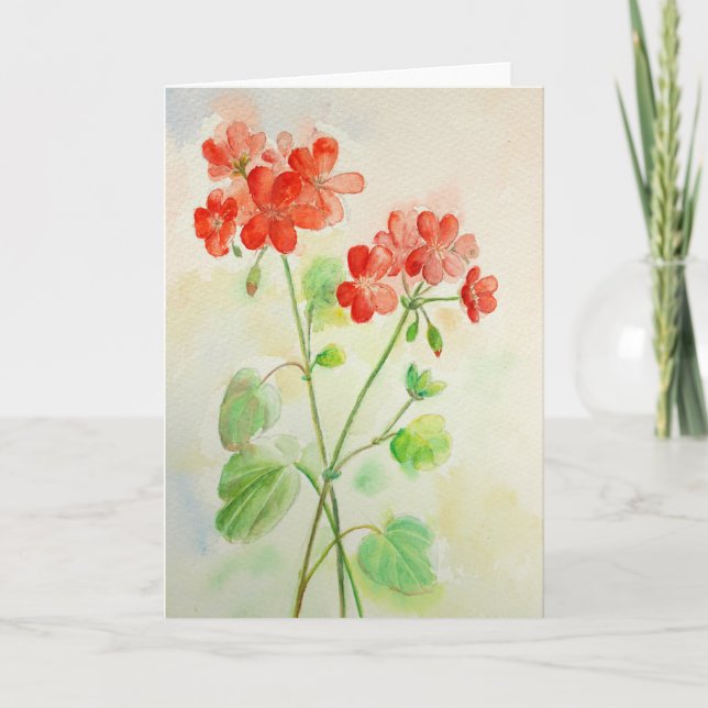 Aquarell-rote Pelargonie-Gruß-Karte Karte (Vorderseite)