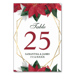 Aquarell Rote Poinsettia Blumen Hochzeit Tischnummer