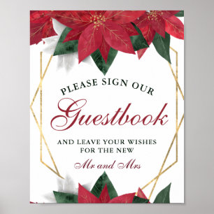 Aquarell Rote Poinsettie Florale Hochzeitsgästebuc Poster
