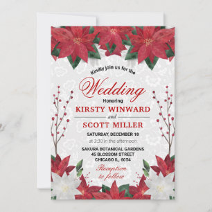 Aquarell Rote Poinsettie Florale Weihnachts Hochze Einladung