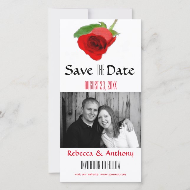 Aquarell-Rote Rose - Save the Date Foto Postkarte (Vorderseite)