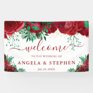 Aquarell-Rote-Rosen-Hochzeitsbegrüßung Banner