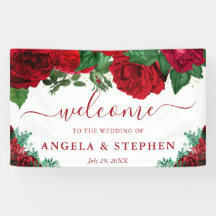 Aquarell-Rote-Rosen-Hochzeitsbegrüßung Banner