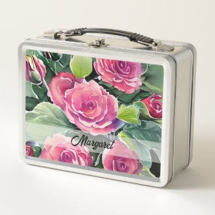 Aquarell-Rote-Rosen-Personalized Metall Brotdose