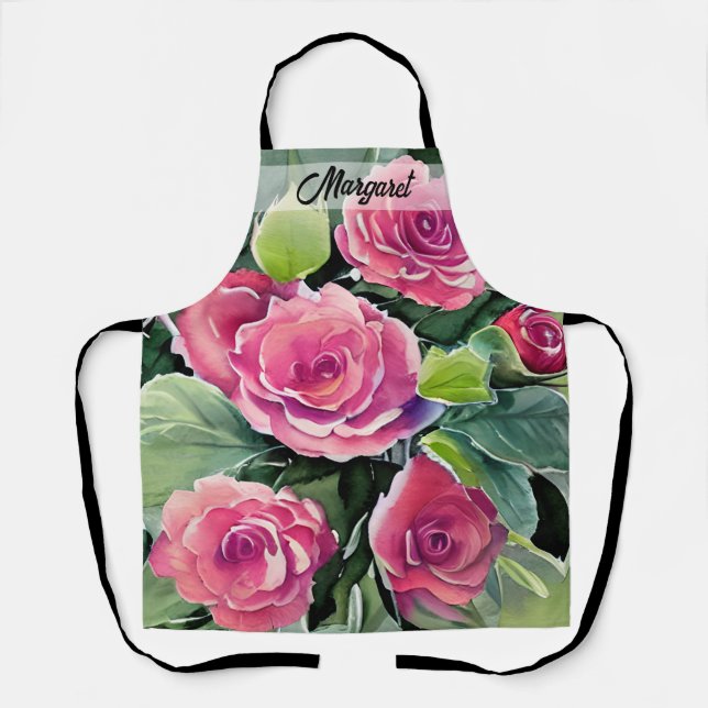 Aquarell-Rote-Rosen-Personalized Schürze (Vorderseite)