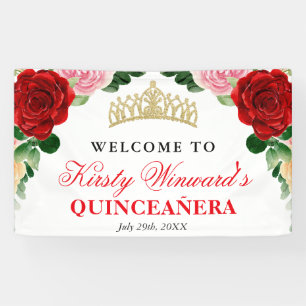 Aquarell-Rote-Rosen-Willkommen-Quinceanera Banner