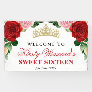 Aquarell rote Rosen Willkommen Sweet Sixteen Banner