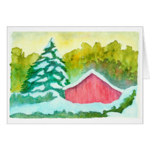 Aquarell-rote Scheune in den