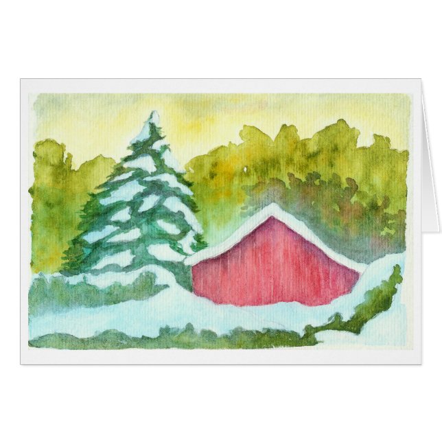 Aquarell-rote Scheune in den (Vorderseite (Horizontal))