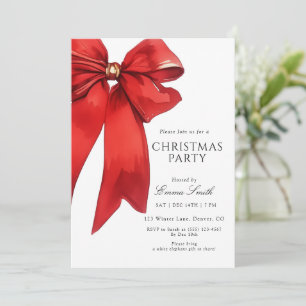 Aquarell-Rote-Schleife-Weihnachtsfeier-Einladung Einladung