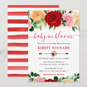 Aquarell-Rote-und-Gelbe-Rosen-Baby-Party Einladung