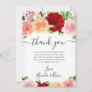 Aquarell rote und orange Rosen Blumen Hochzeit Dankeskarte