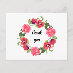 Aquarell rote und rosa Blumen Kranz Kreis Postkarte