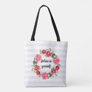 Aquarell rote und rosa Blumen Kranz Kreis Tasche