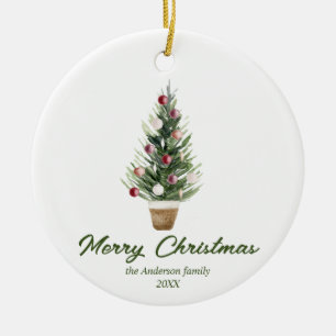 Aquarell Roter Baum Frohe Weihnachten Keramik Ornament