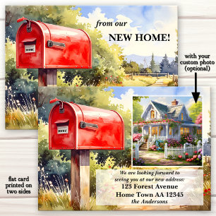 Aquarell roter Briefkasten neues Zuhause Umzug Ankündigung