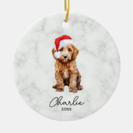 Aquarell Roter Goldendoodle Bauernhof Weihnachten Keramik Ornament