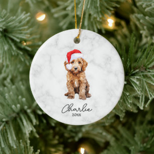 Aquarell Roter Goldendoodle Farmhaus Weihnachten Keramik Ornament