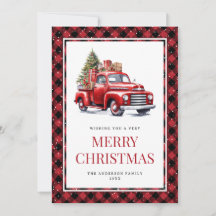 Aquarell Roter LKW Buffalo Karo Weihnachten