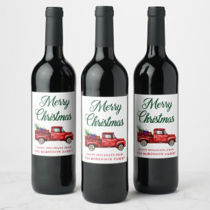 Aquarell Roter LKW Meran Weihnachtslieder Weinetikett