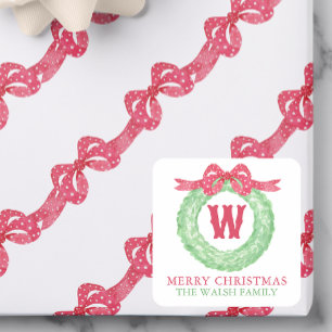 Aquarell-Roter-Punkt-Band-Monogramm-Kranz Quadratischer Aufkleber