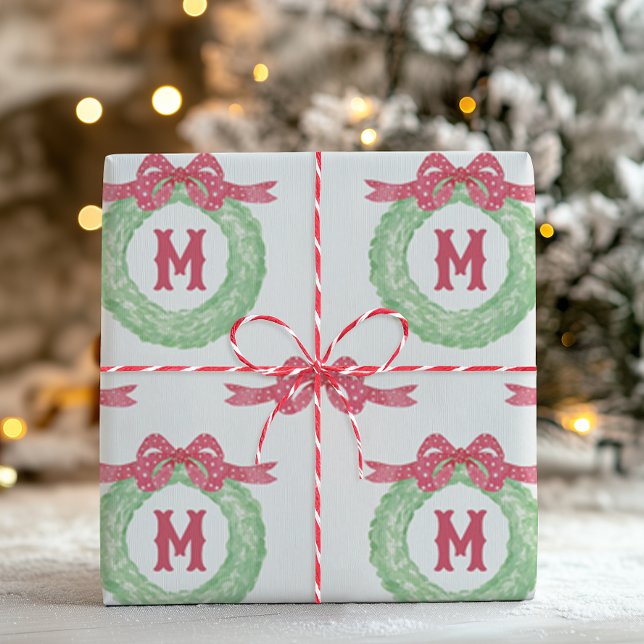 Aquarell-Roter-Punkt-Bogen-Monogramm-Kranz Geschenkpapier (Von Creator hochgeladen)