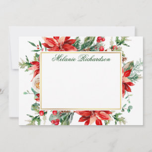 Aquarell Roter Weihnachtsstern Floral Gold Grünzeu Mitteilungskarte