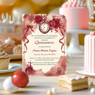 Aquarell rotes Cinderella-Thema Quinceanera Acryleinladungen