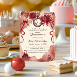 Aquarell rotes Cinderella-Thema Quinceanera Einladung