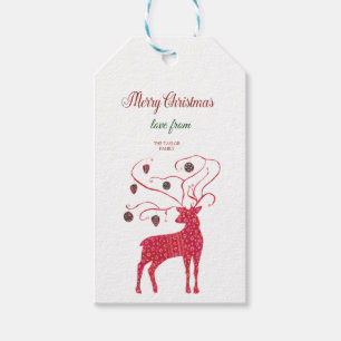 Aquarell Rotes Retro-Rentier Weihnachten Geschenkanhänger