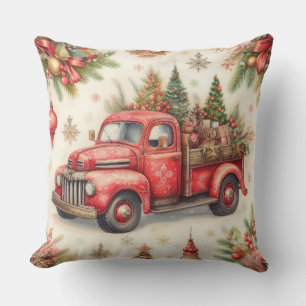 Aquarell-Rotlastwagen-Weihnachtsmotive Urlaub Kissen