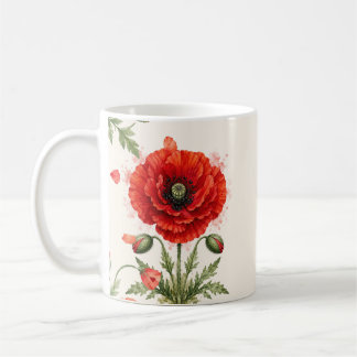 Aquarell-Rotmohn-Blumenmonogramm Wildblume Kaffeetasse