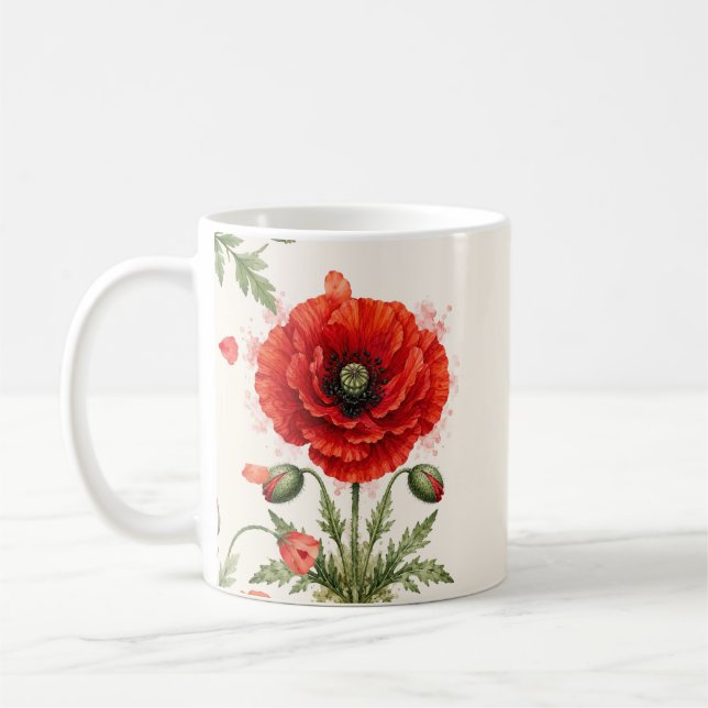 Aquarell-Rotmohn-Blumenmonogramm Wildblume  Kaffeetasse (Links)