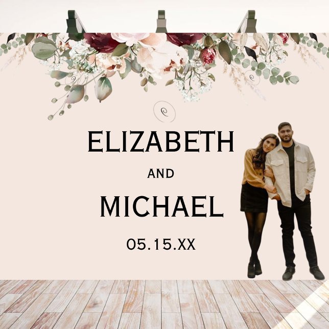 Aquarell-Rouge und burgunderrote Blumenhochzeit Wandteppich (Von Creator hochgeladen)